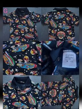 Japan Hysteric Mini Doll Black Kids' Rocket Print Polo Tee Top